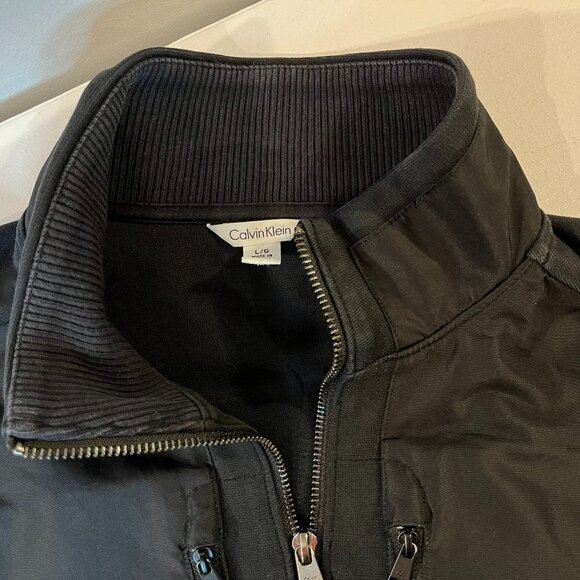 Calvin Klein Men's Black Zippered Chest Pockets Bomber Jacket - Size Large - Picture 5 of 5